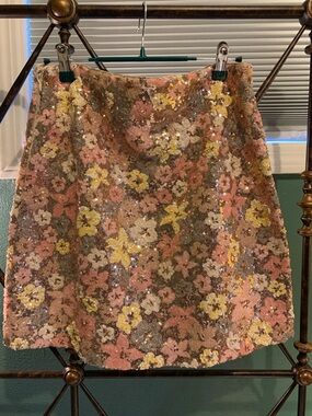 Floral Sequin A-Line Women's Skirt - Pink & Yellow
